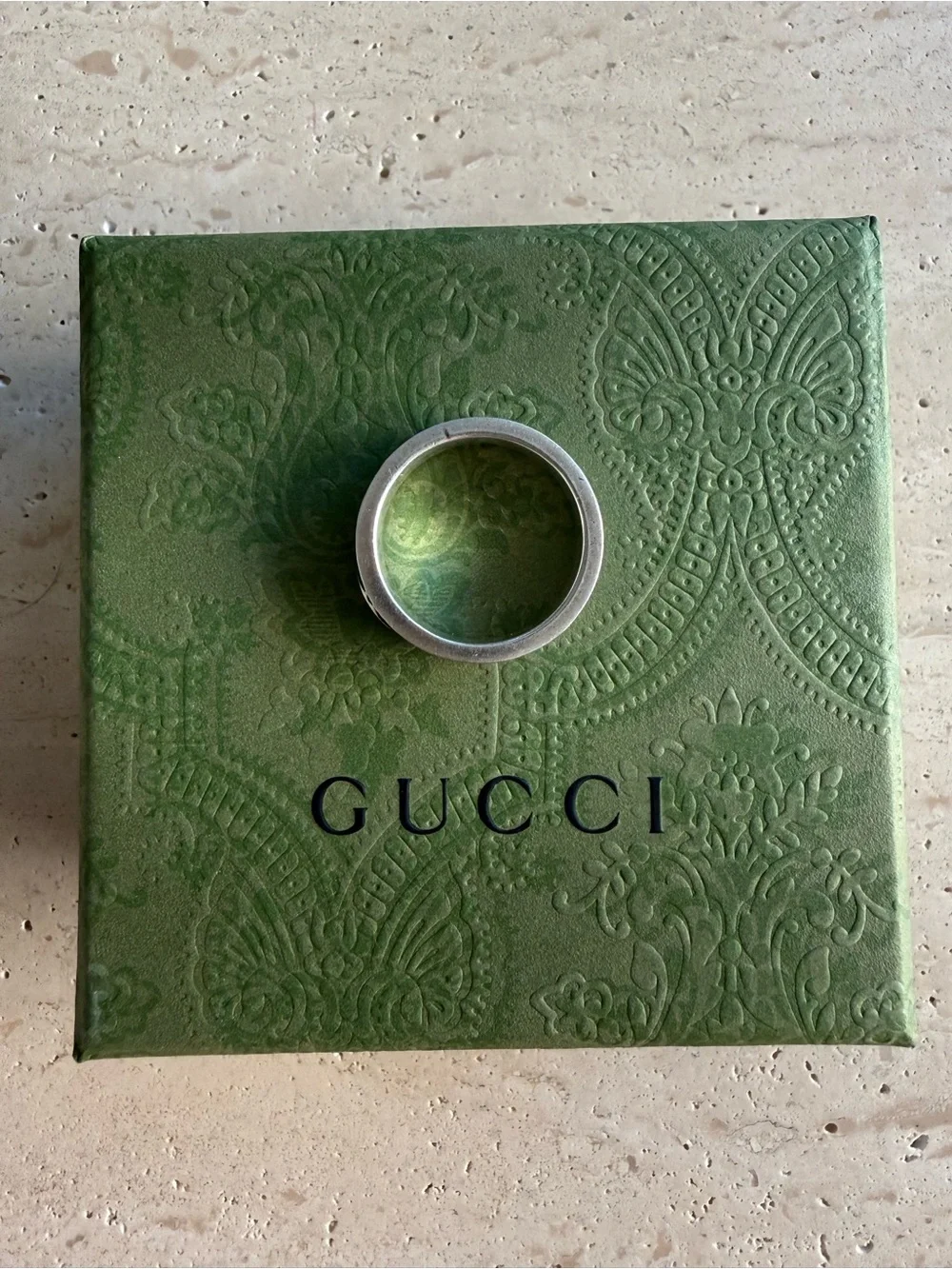 NWT GUCCI INTERLOCKING G RING STERLING SILVER TURQUOISE ENAMEL DESIGNER SIZE: 21